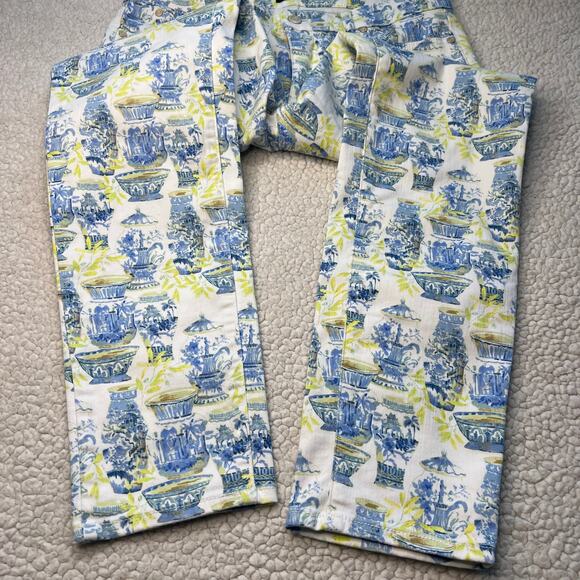 Talbots Slim Ankle Jean Blue Yellow Watercolor Vase Print Size 4 - Picture 6 of 12